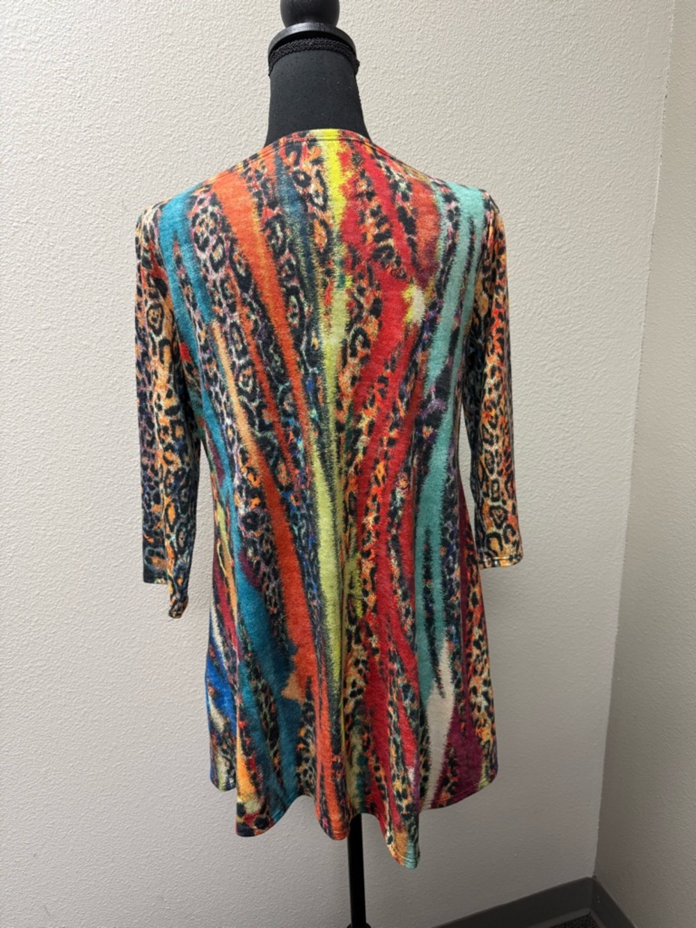 Amma Design Floral Tunic Top Large Yellow Teal Red Boho Stretch Blouse - Picture 4 of 8